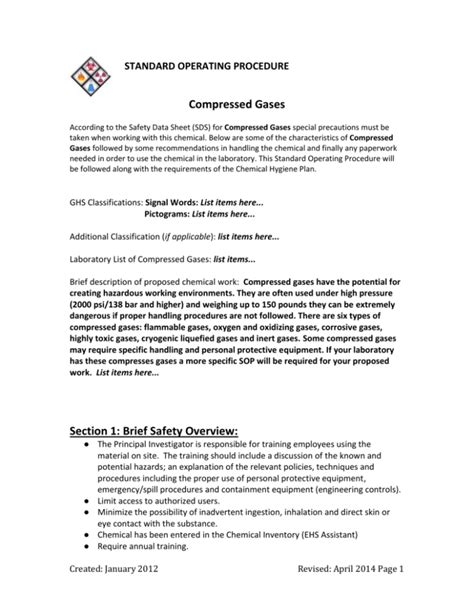 Standard Operating Procedure COMPRESSED GAS 